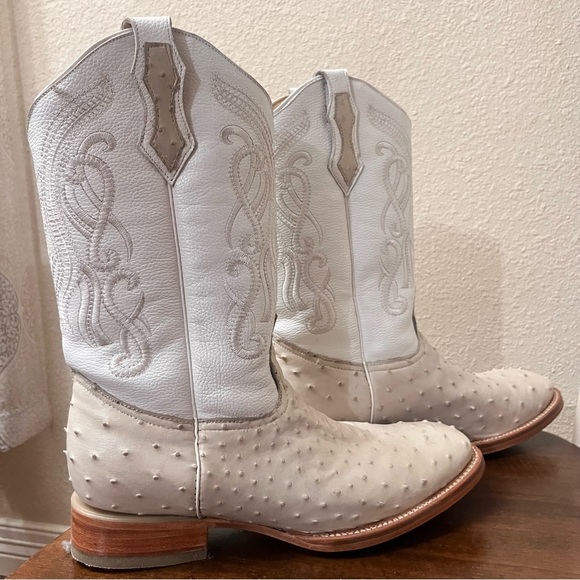 Men’s Genuine Full Quill Ostrich Leather Boot White Western 11.5 - Picture 2 of 7